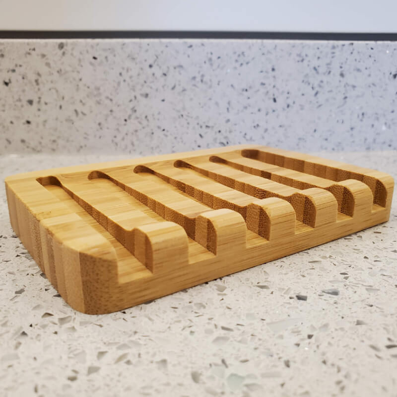 eco friendly bamboo soap dish with sloping channels