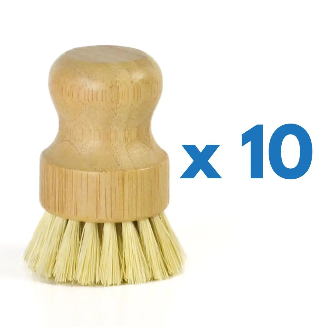 Bamboo and sisal kitchen dish brush scrubbers bulk set of 10