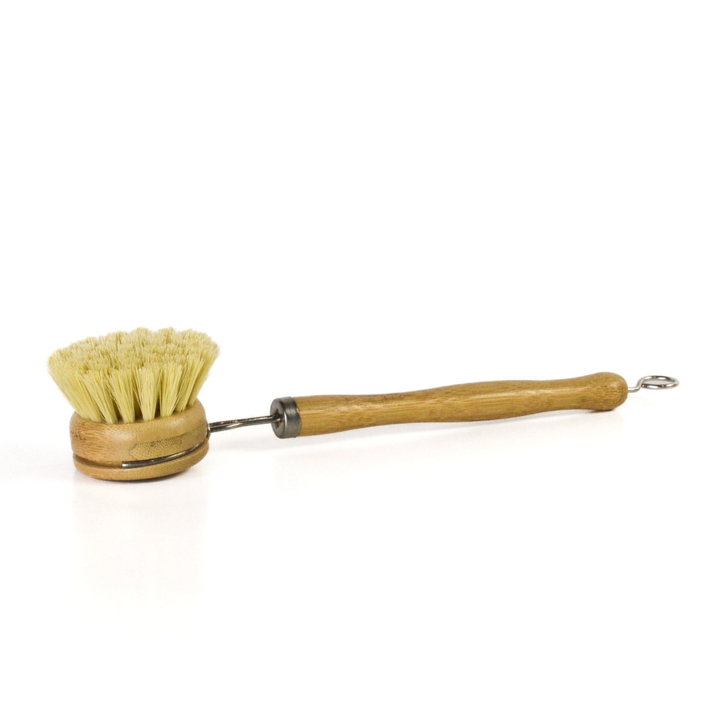 Sustainable sisal and bamboo kitchen dish brush with reusable handle and replaceable head