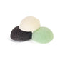 Zero waste konjac facial sponges in black, green, and natural