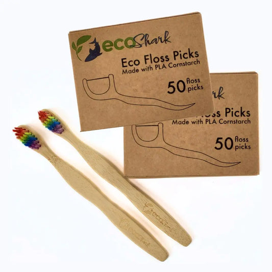 eco friendly kids toothbrush rainbow and bamboo with eco friendly floss picks