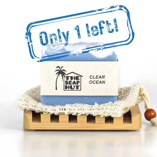 Sustainable soap bundle with Clear Ocean soap bar, sisal soap saver bag, and bamboo soap dish
