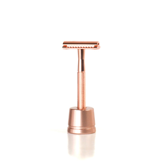 Rose gold safety razor for zero waste shaving and personal care