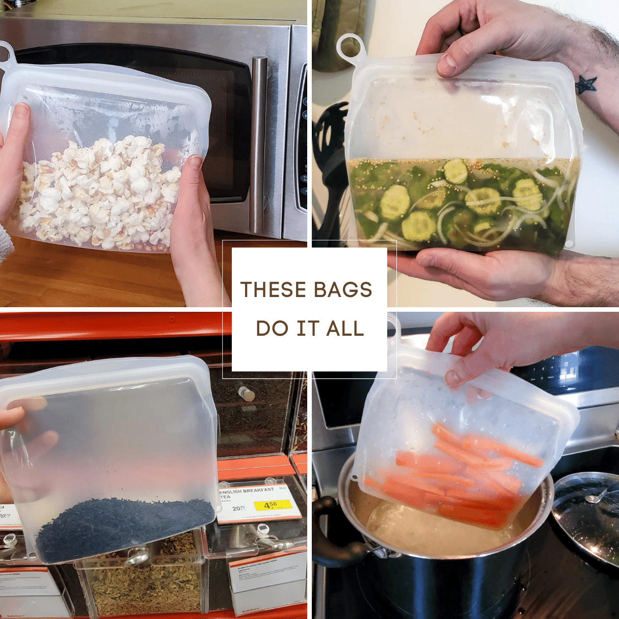 Reusable and versatile silicone food bags