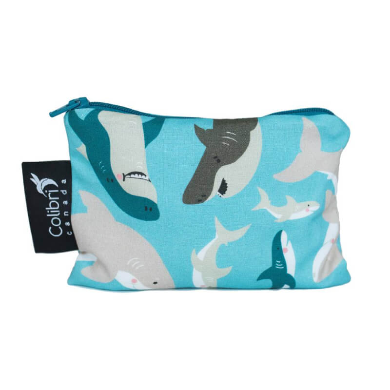 Small fabric zipper snack bag, reusable shark pattern for kids and fun adults